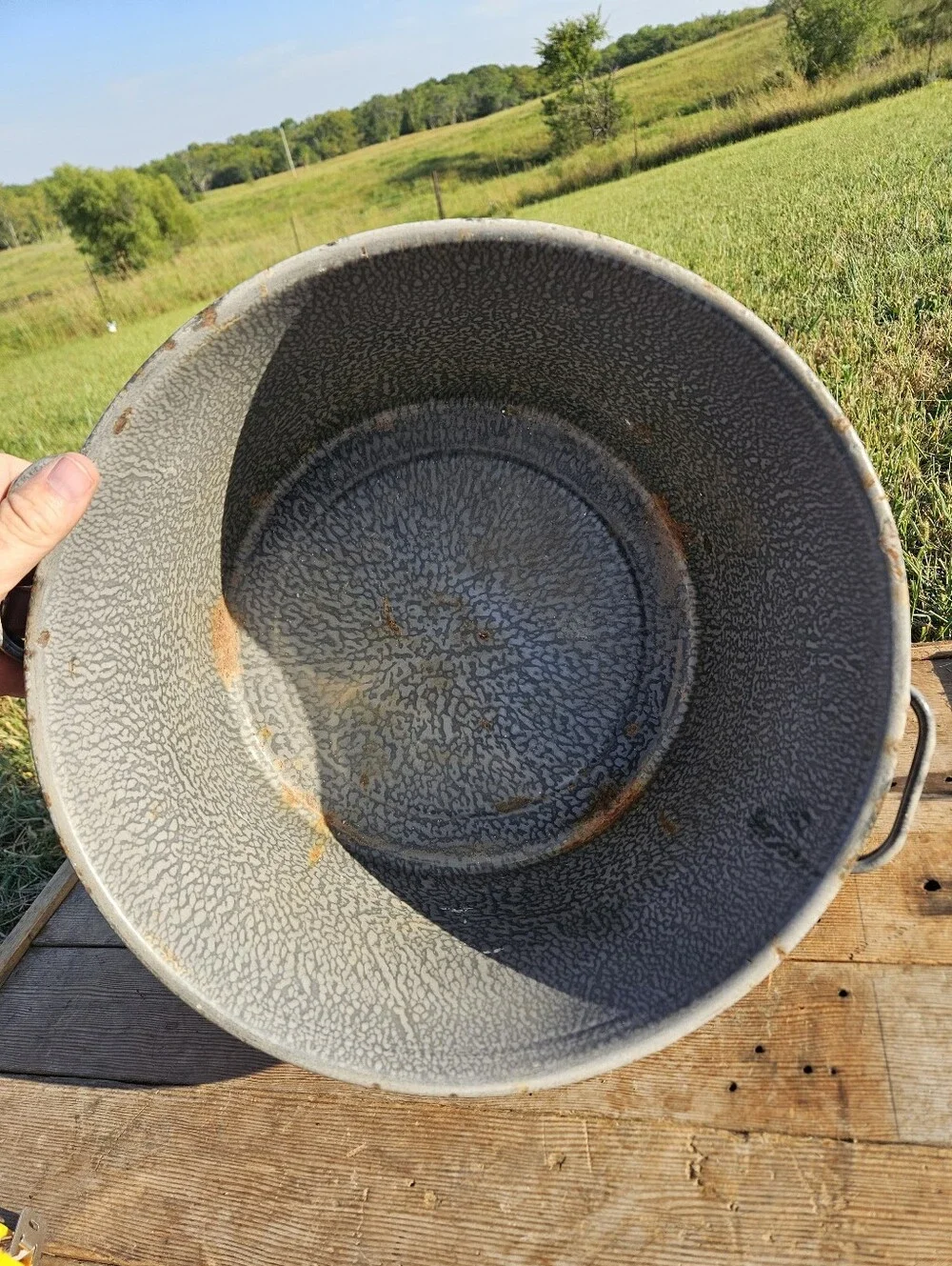 Vtg Gray Graniteware Pot Large Enamelware Bucket Rustic Farmhouse Cottagecore